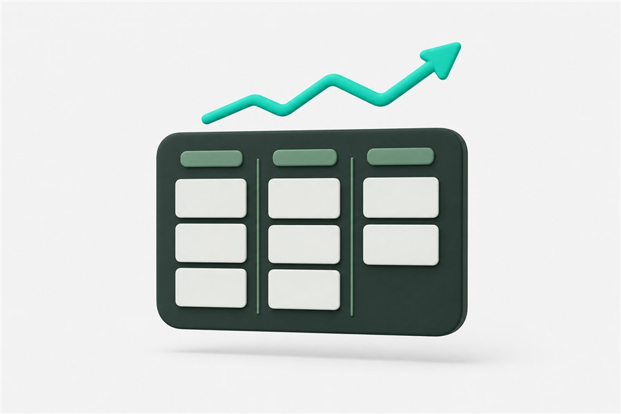 Painel de CRM em colunas com linha de crescimento